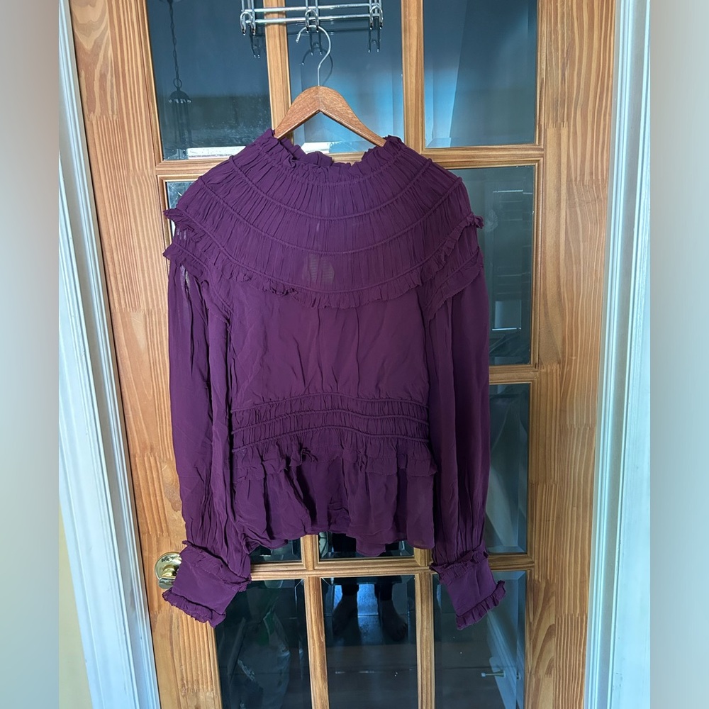 Farm Rio Smocked Burgundy Ruffle Blouse - Picture 3 of 16